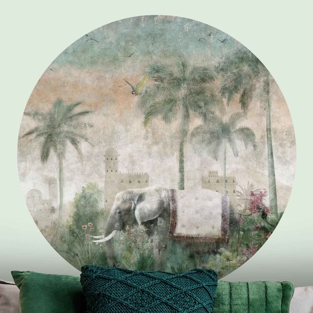 Tapeta ścienna Vintage Jungle Scene with Elephant