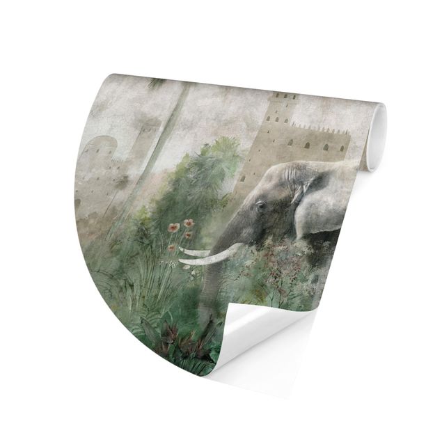 Fototapety Vintage Jungle Scene with Elephant