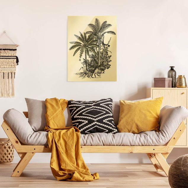 Obraz na szkle - Ilustracja w stylu vintage - małpy i drzewa palmowe