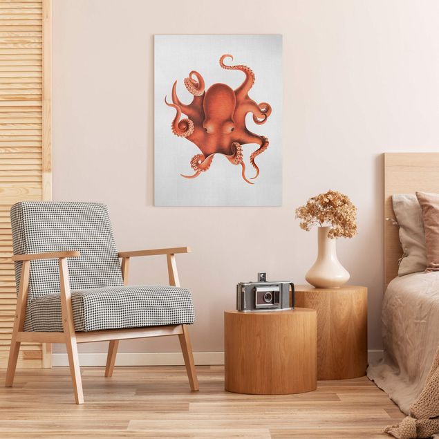 Obrazy morze Vintage Illustration Red Octopus