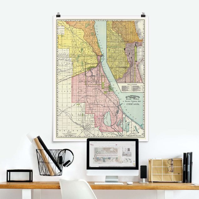 Plakat - Mapa Chicago w stylu vintage