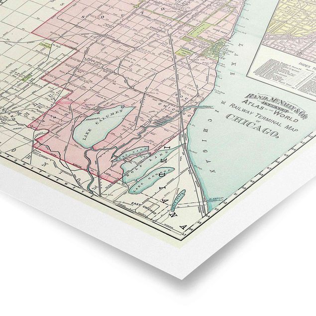 Obrazy retro Mapa Chicago w stylu vintage
