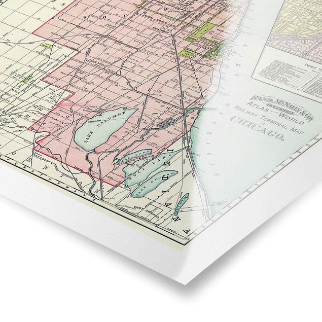 Obraz kolorowy Mapa Chicago w stylu vintage