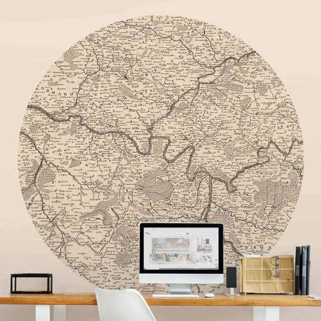 Tapeta beżowa Mapa Francji w stylu vintage