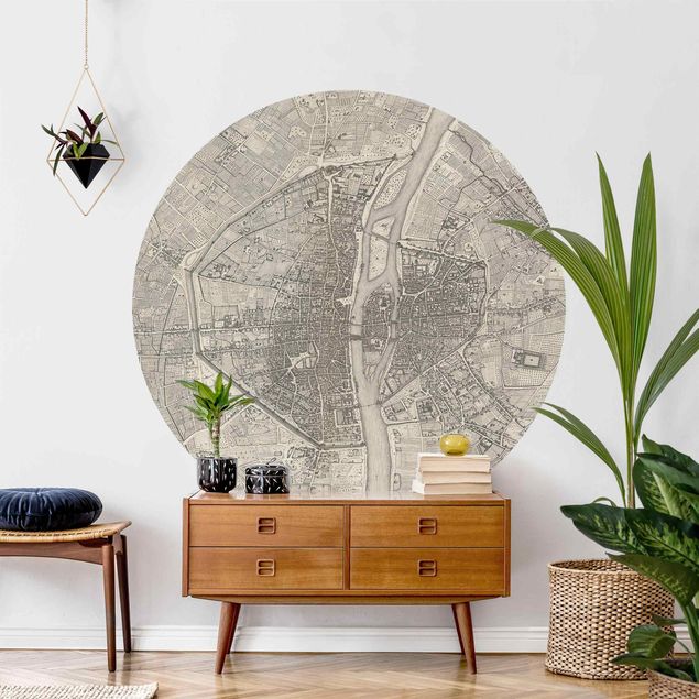 Tapeta beżowa Mapa Paryża w stylu vintage