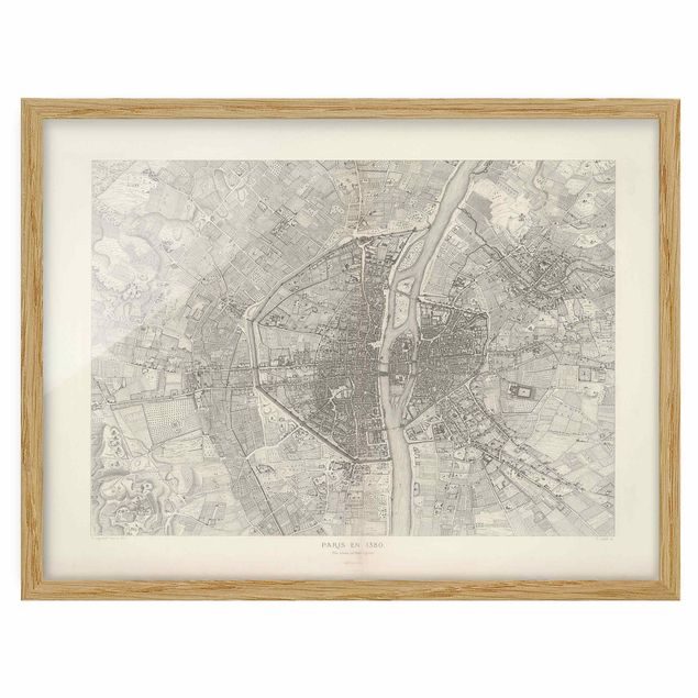 Obrazy w ramie do łazienki Mapa Paryża w stylu vintage