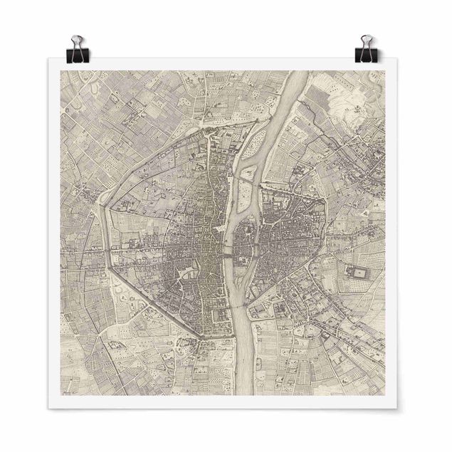 Retro obrazy Mapa Paryża w stylu vintage