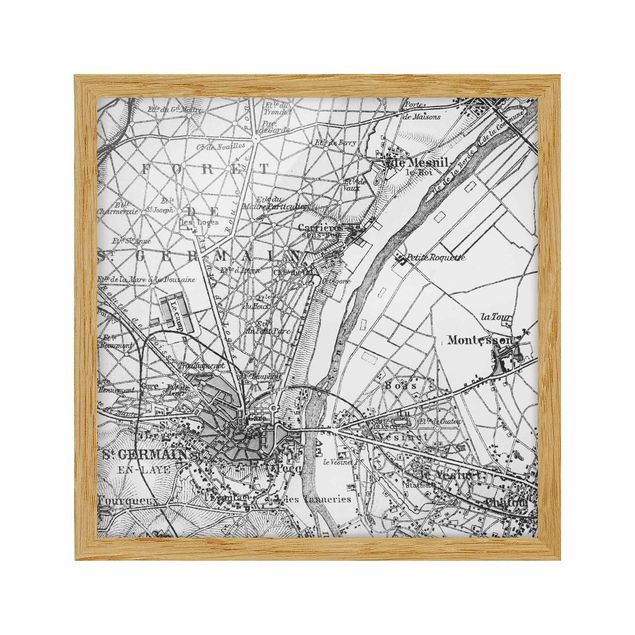 Obrazy w ramie do łazienki zabytkowa mapa St Germain Paryż