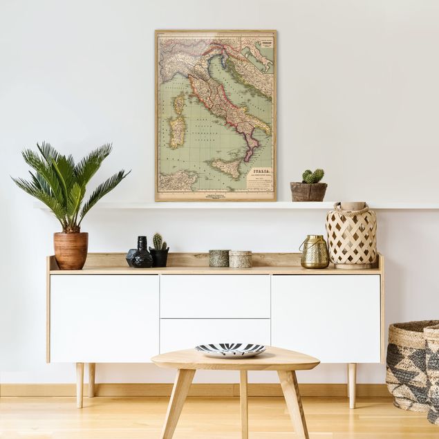 Obrazy w ramie do korytarzu Mapa Włoch w stylu vintage