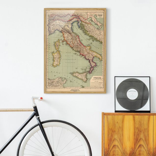 Obrazy w ramie do łazienki Mapa Włoch w stylu vintage