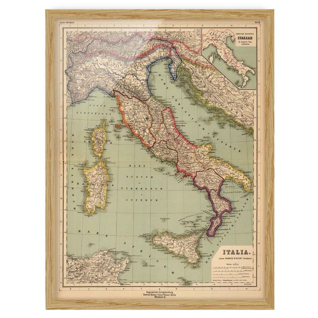 Obrazy w ramie do kuchni Mapa Włoch w stylu vintage