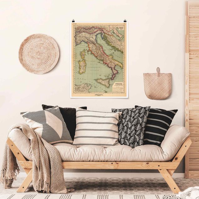 Obrazy do salonu Mapa Włoch w stylu vintage