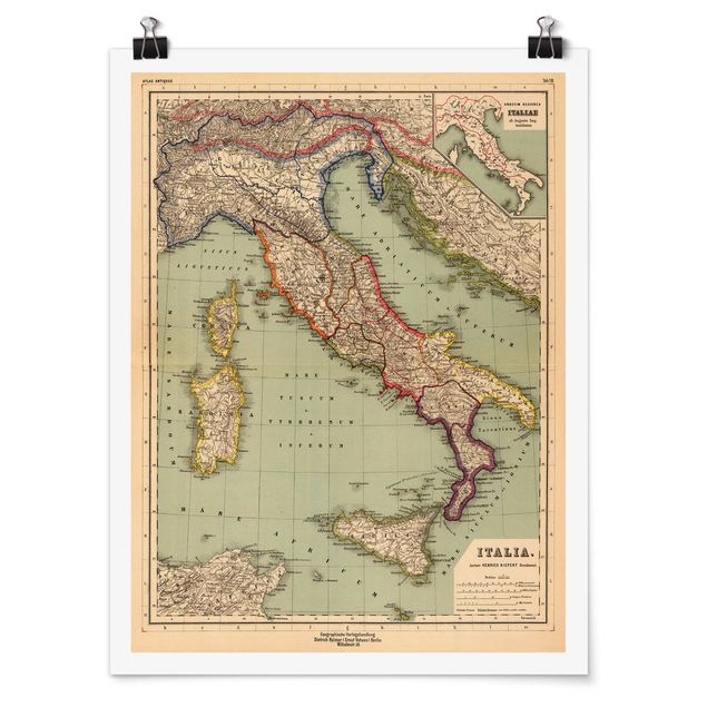 Obrazy retro Mapa Włoch w stylu vintage