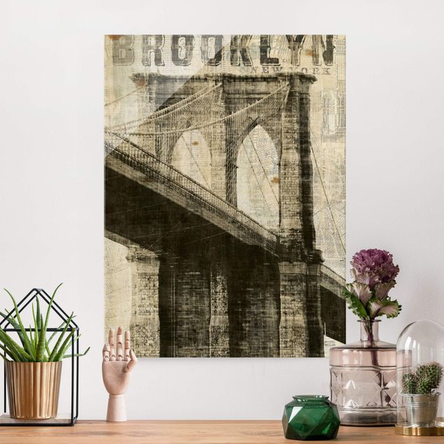Obrazy na szkle architektura i horyzont Vintage NY Brooklyn Bridge