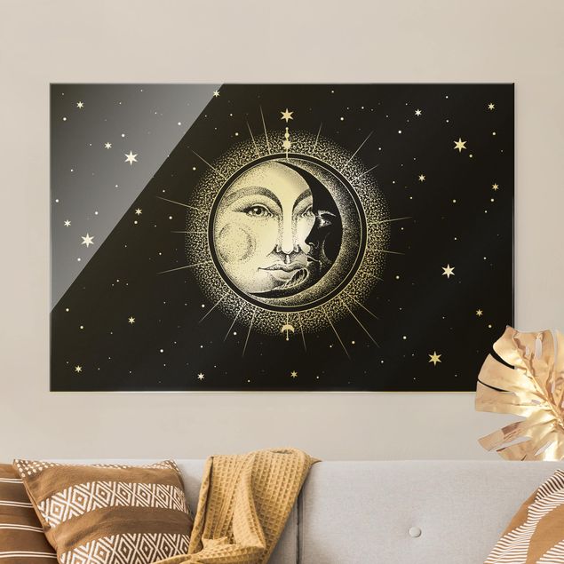 Obrazy na szkle poziomy Ilustracja słońca i księżyca w stylu vintage