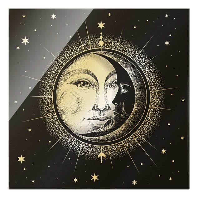 Obrazy retro Ilustracja słońca i księżyca w stylu vintage