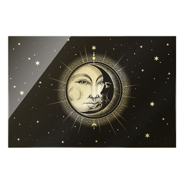 Obrazy retro Ilustracja słońca i księżyca w stylu vintage