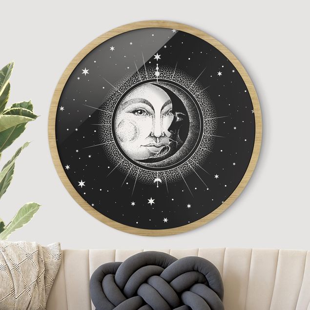Obrazy w ramie do korytarzu Vintage Sun And Moon Illustration