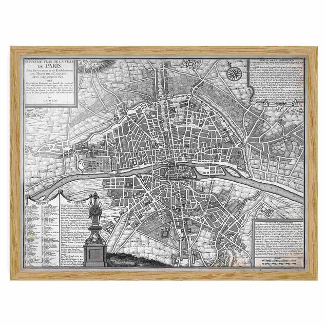 Obrazy w ramie do łazienki Mapa miasta w stylu vintage Paryża ok. 1600 r.