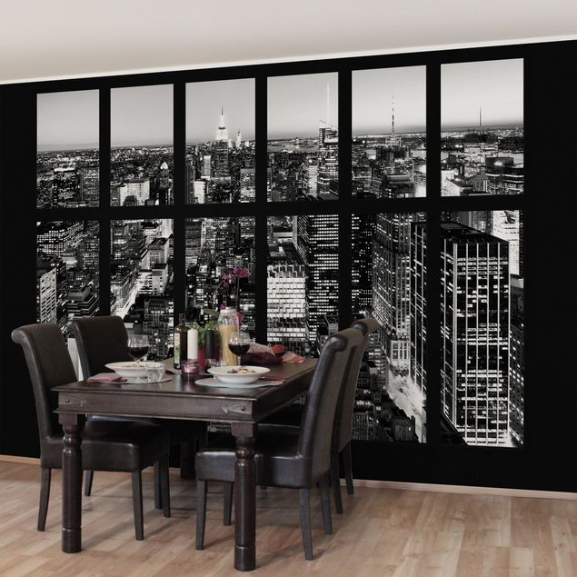 Fototapeta 3d Widok z okna na panoramę Manhattanu, czarno-biały