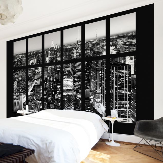 Tapeta ścienna Widok z okna na panoramę Manhattanu, czarno-biały