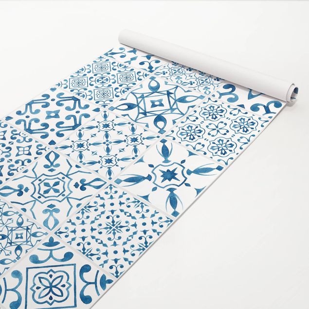 Tapeta - Wzór na płytkach niebiesko-biały