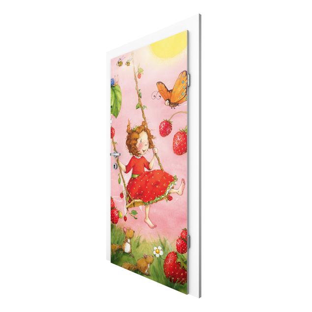 Różowa tapeta Truskawkowa wróżka - huśtawka na drzewie