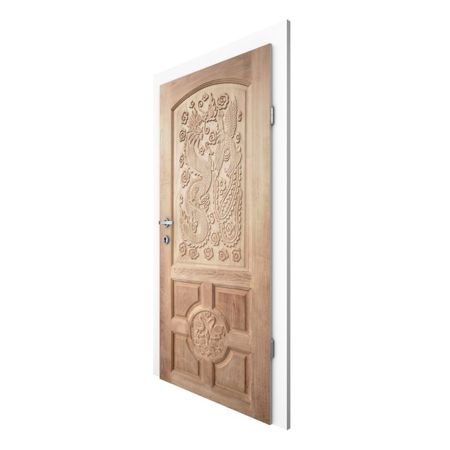 Tapety Rzeźbione azjatyckie drzwi drewniane z Tajlandii