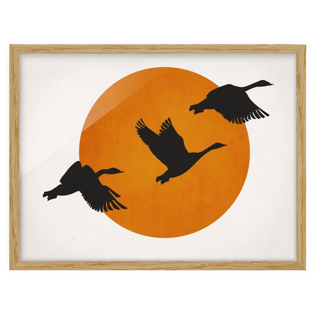 Obrazy do salonu nowoczesne Ptaki na tle żółtego słońca