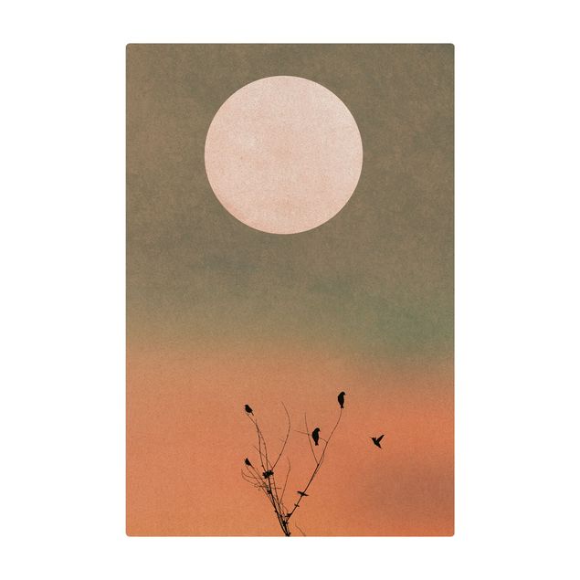 Mata korkowa - Ptaki na tle różowego słońca II