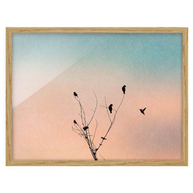 Obrazy w ramie do łazienki Ptaki na tle różowego słońca II