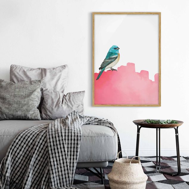 Obrazy w ramie do łazienki Ptak na różowo