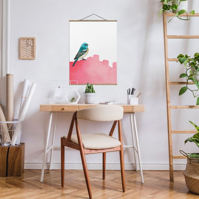 Obrazy do salonu nowoczesne Ptak na różowo
