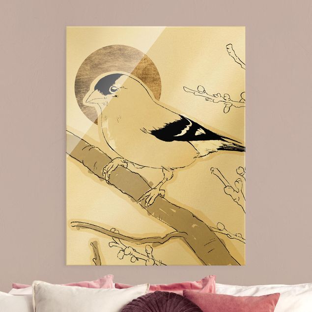 Obrazy na szkle portret Ptak na tle złotego słońca II