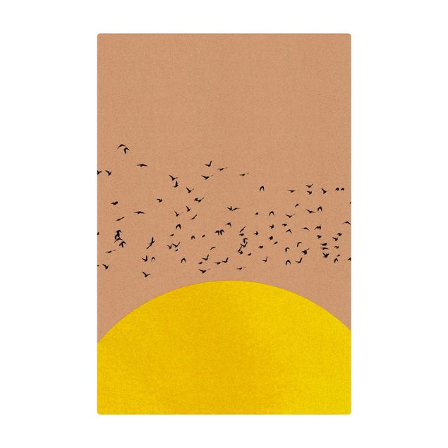 Mata korkowa - Stado ptaków na tle żółtego słońca