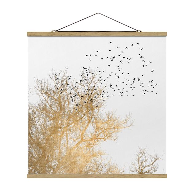 Obraz drzewo Stado ptaków na tle złotego drzewa
