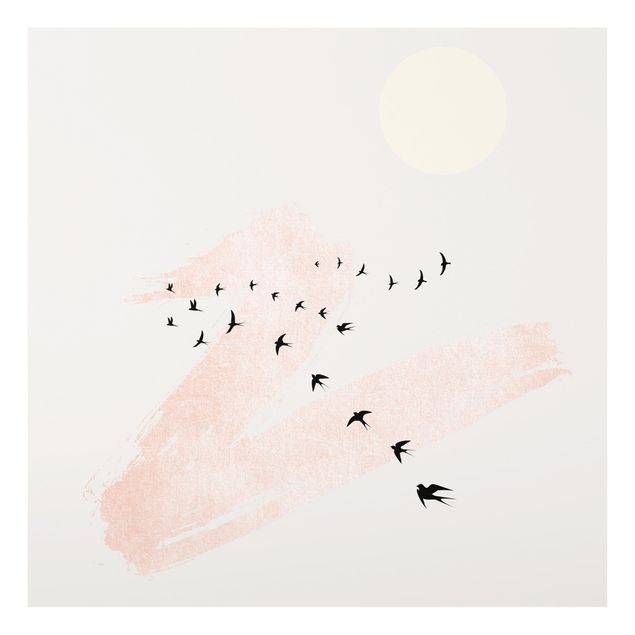 Obrazy na szkle abstrakcja Różowe niebo za stadem ptaków