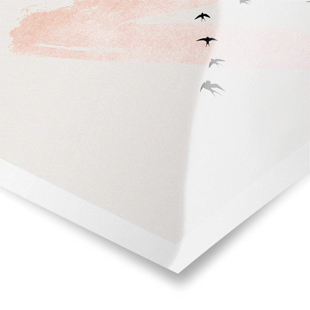 Plakaty abstrakcja Stado ptaków na tle różowego nieba