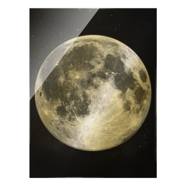 Obraz na szkle - Pełnia księżyca na rozgwieżdżonym niebie czarno-biały