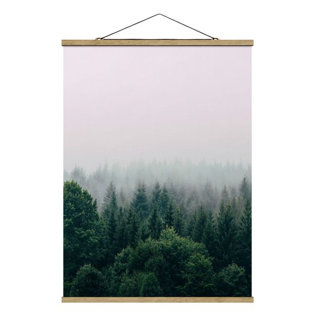 Drzewo obraz Las o zmierzchu we mgle