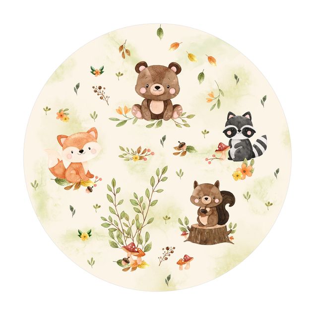 dywany motyw natury Zwierzęta leśne Jesień Lis Niedźwiedź Wiewiórka Szop pracz