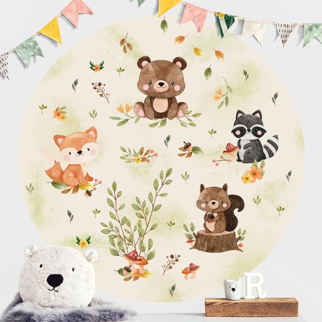Pokój niemowlęcy i dziecięcy  Zwierzęta leśne Jesień Lis Niedźwiedź Wiewiórka Szop pracz