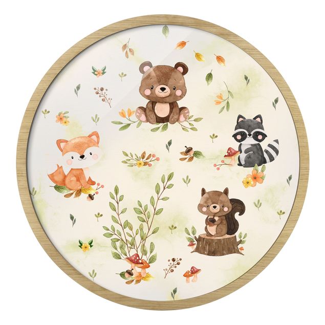 Obrazy w ramie dla dzieci Forest Animals Autumn Bear Squirrel Raccoon