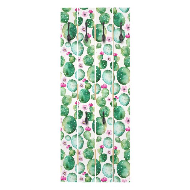 Wieszak ścienny - Kaktus z kwiatami akwarela