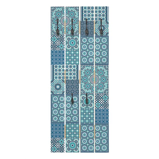 Wieszak ścienny - Marokańskie płytki mozaikowe turkusowo-niebieskie
