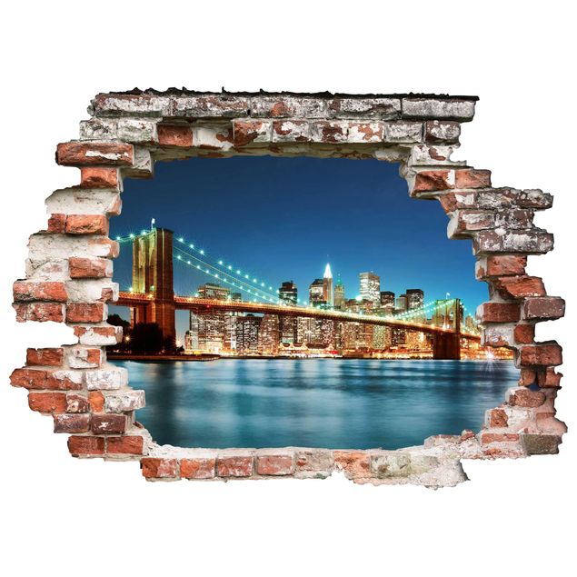 Naklejki na ścianę metropolia Most Manhattan nocą