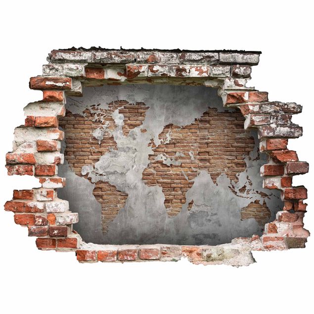 Naklejki na ścianę 3d Mapa świata Shabby Concrete Brick