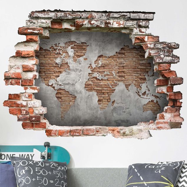 Naklejki na ścianę kamień Mapa świata Shabby Concrete Brick