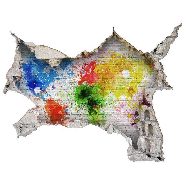 Naklejki ścienne 3d Mapa świata z białą cegłą