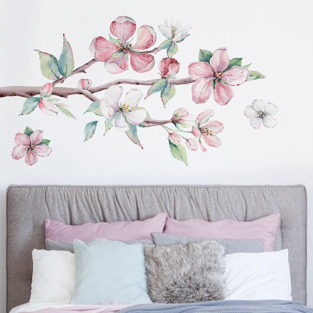 Naklejka na ścianę - Zestaw akwareli do malowania gałązek kwiatu wiśni